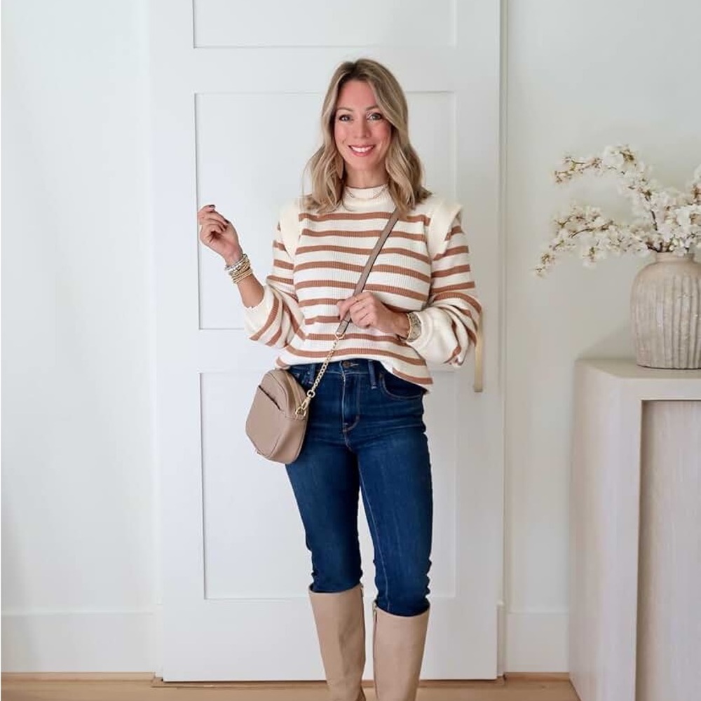 NWT Pretty Garden Long Lantern Sleeve Striped Crewneck Sweater Small - Picture 3 of 7